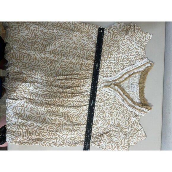 Goa Beachwear by Japna Sz XL Mini Dress Bathing Suit Coverup Tan White Fringe - Picture 7 of 7